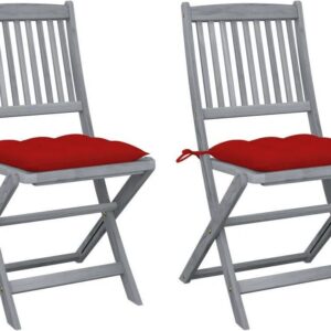 Składane Krzesła Ogrodowe Z Poduszkami 2 Szt. Akacjowe